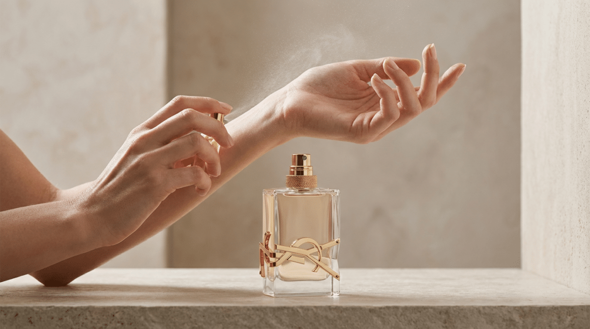 aplicando perfume no pulso