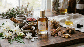 perfume com especiarias ao redor