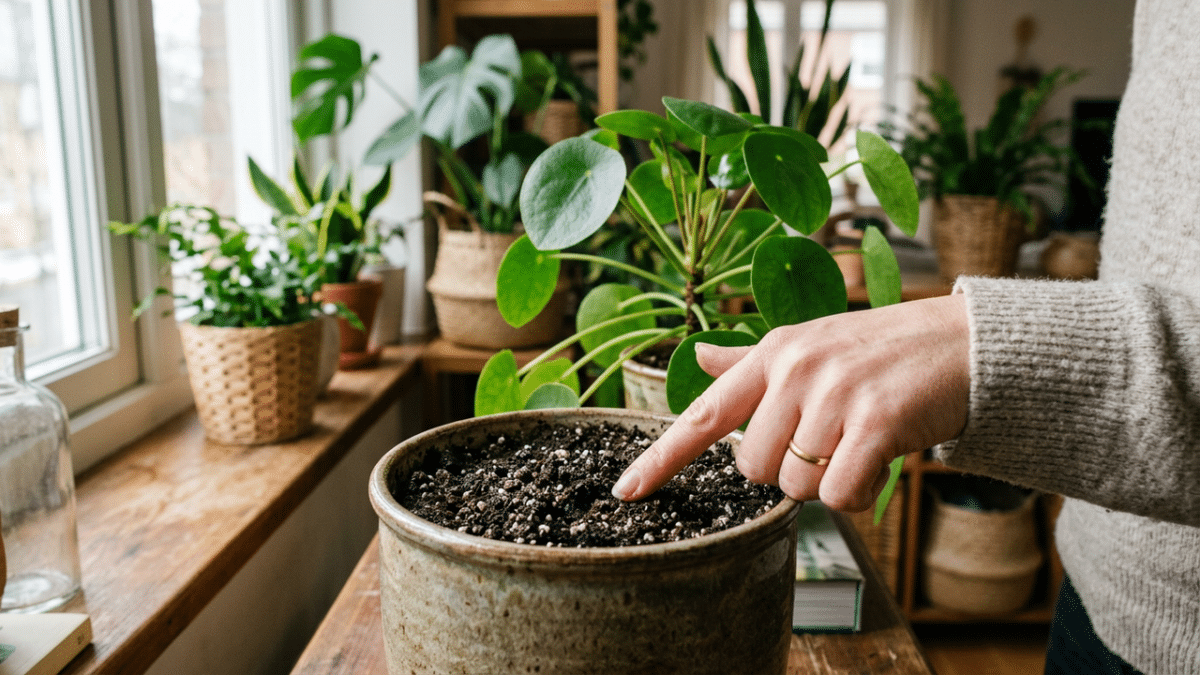 Teste com dedo no solo da planta