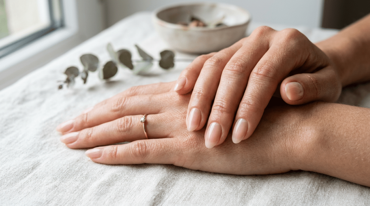 mãos femininas com unhas naturais saudáveis
