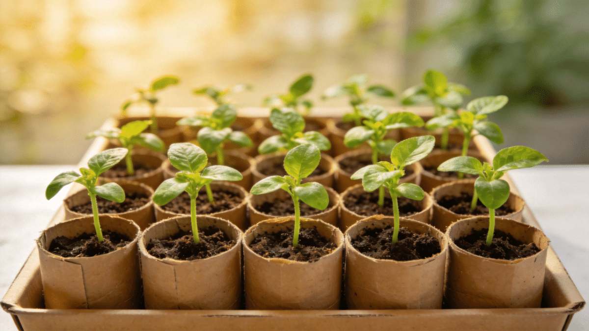vasos para planta feito de rolo de papel higienico.