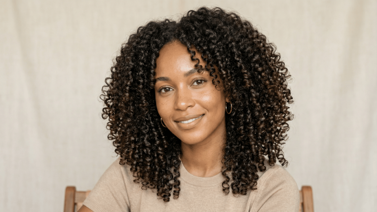 Mulher com cabelo cacheado