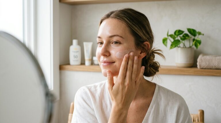 Mulher fazendo skincare