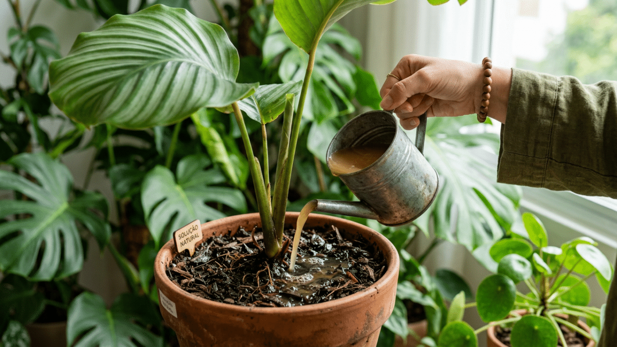 Rega plantas com solução natural
