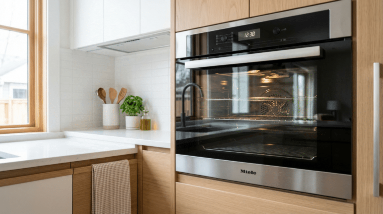 Forno limpo e brilhante em cozinha moderna