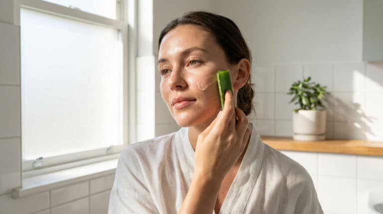 Aplicando aloe vera na pele