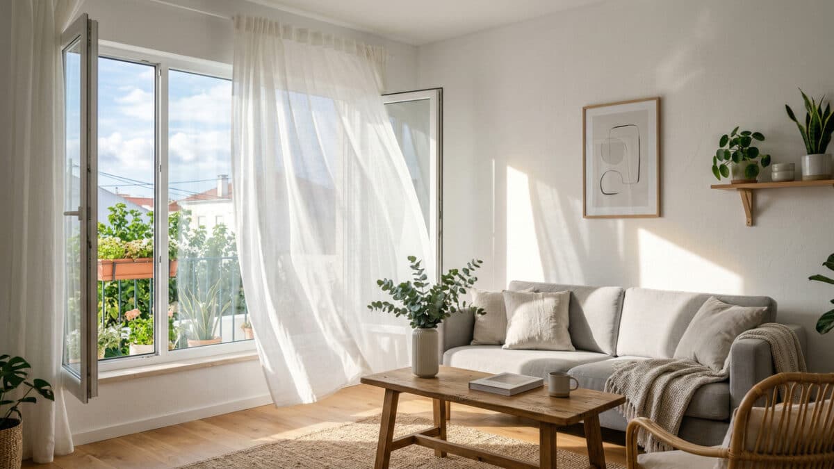 Sala de estar com janela aberta
