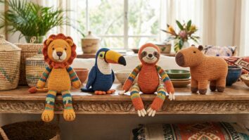 Amigurumi de croche com acabamento profissional e simetria perfeita em decoracao de estilo brasileiro colorida