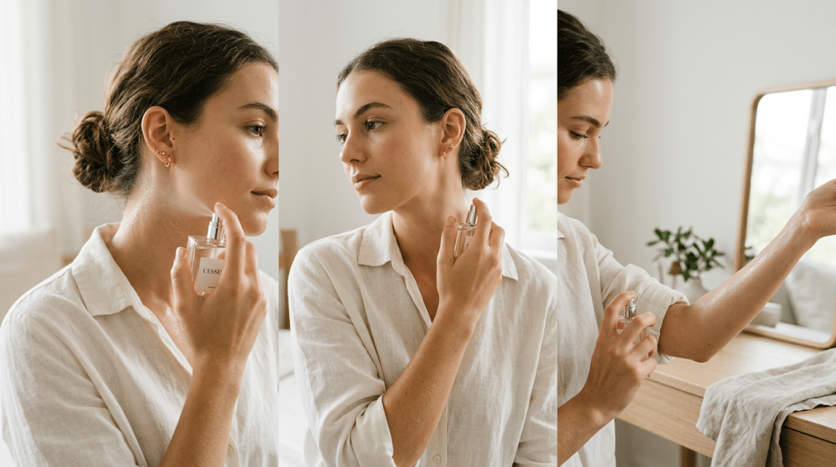 mulher aplicando perfume em locais estratégicos