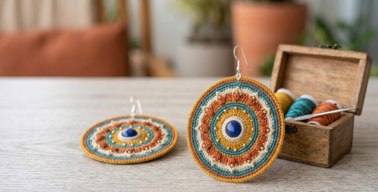 Brincos de crochê e materiais para produção