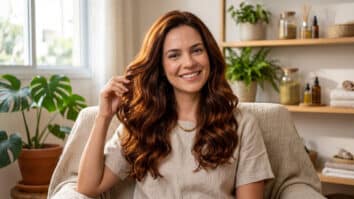 Mulher com cabelo longo tingido