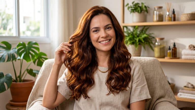 Mulher com cabelo longo tingido
