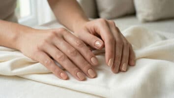 Mãos femininas com unhas na cor nude