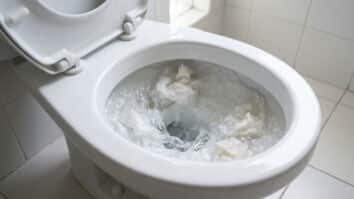 Descarga no sanitário com papel higiênico