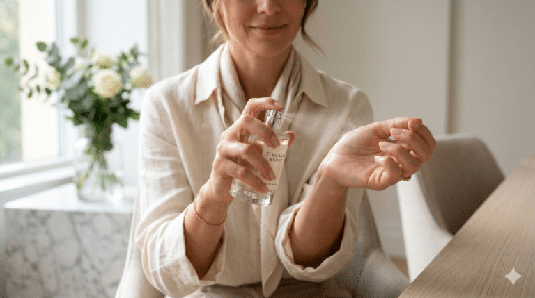 Mulher aplicando perfume