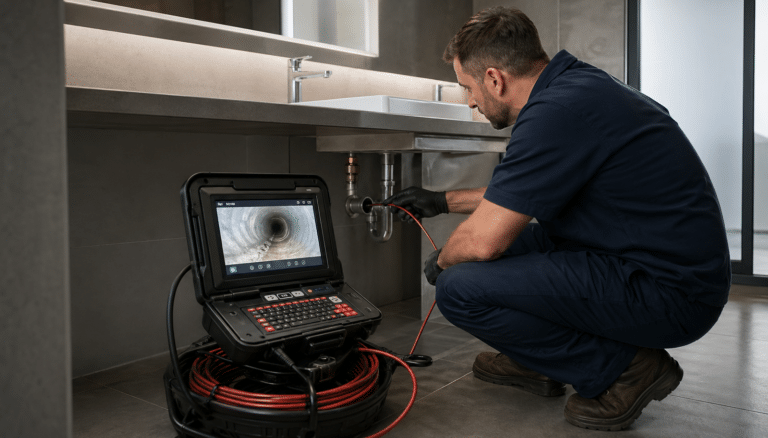 Técnico Realizando inspeção de tubulação com equipamento moderno