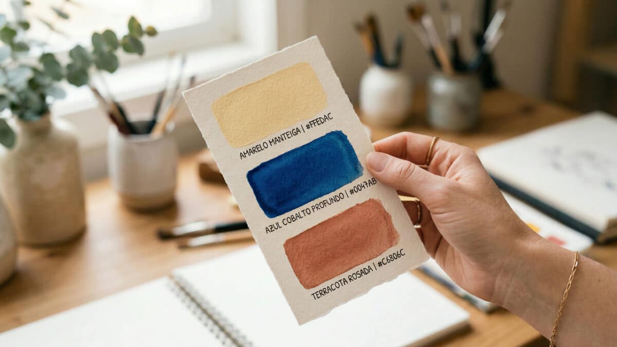 Mão segurando paleta de cores
