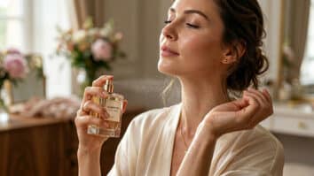 Mulher borrifando perfume