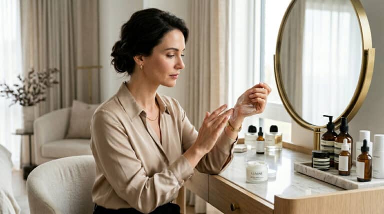 mulher aplicando o creme antes do perfume