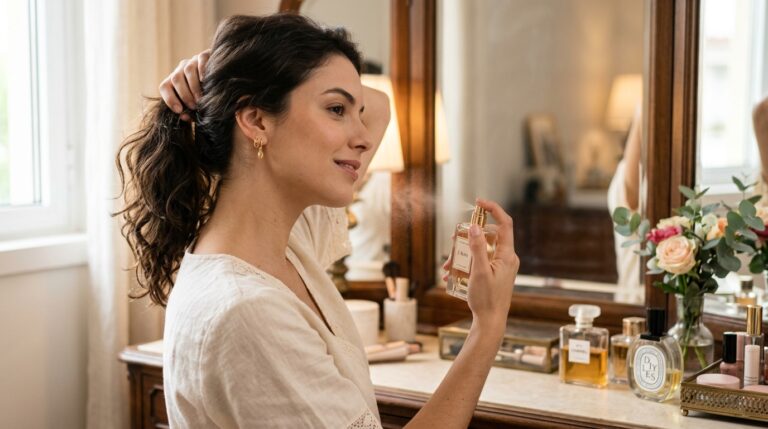 mulher borrifando perfume