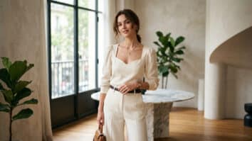 mulher com blusa com decote coração