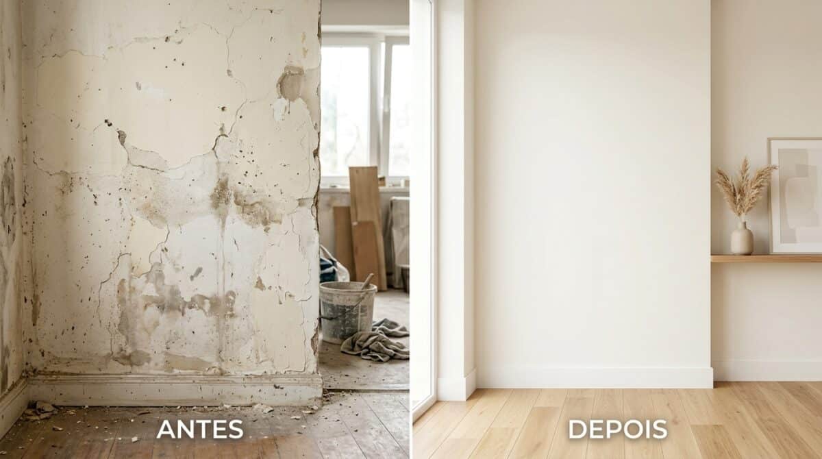 antes e depois de parede com salitre