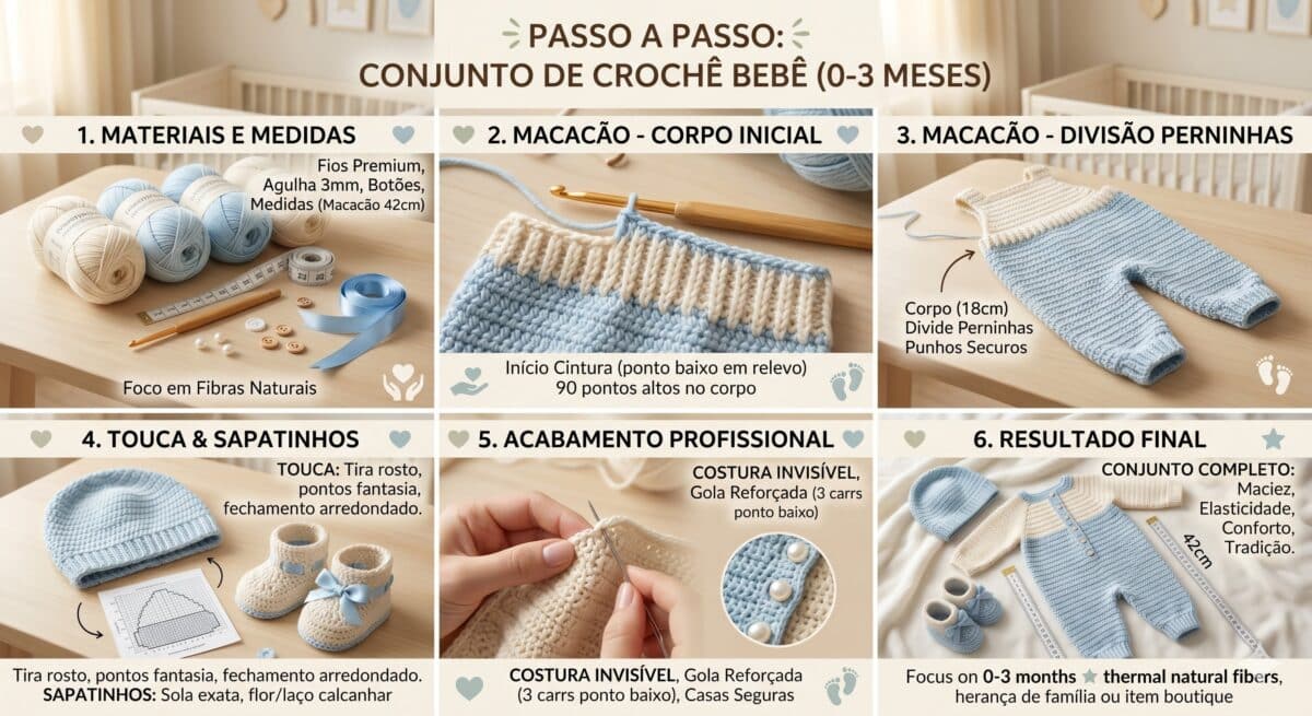Passo a passo para o conjuntinho de crochê para bebês