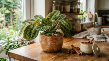 Vaso de planta ocm canela em pó ao lado