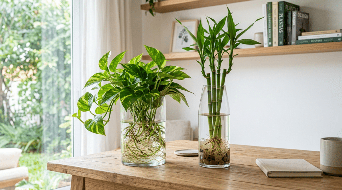 Plantas em vasos de vidro