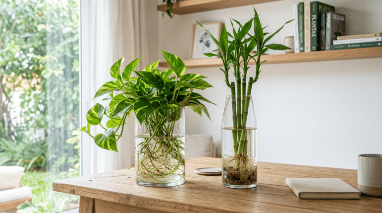Plantas em vasos de vidro
