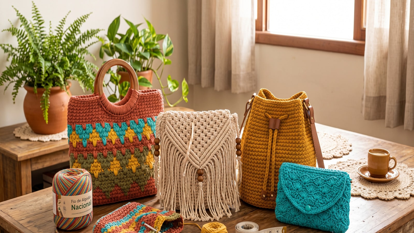 Produção de bolsas de crochê instagramáveis