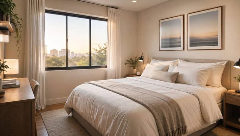 Quarto arrumado ao amanhecer