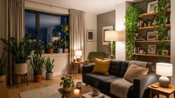 Sala organizada com plantas