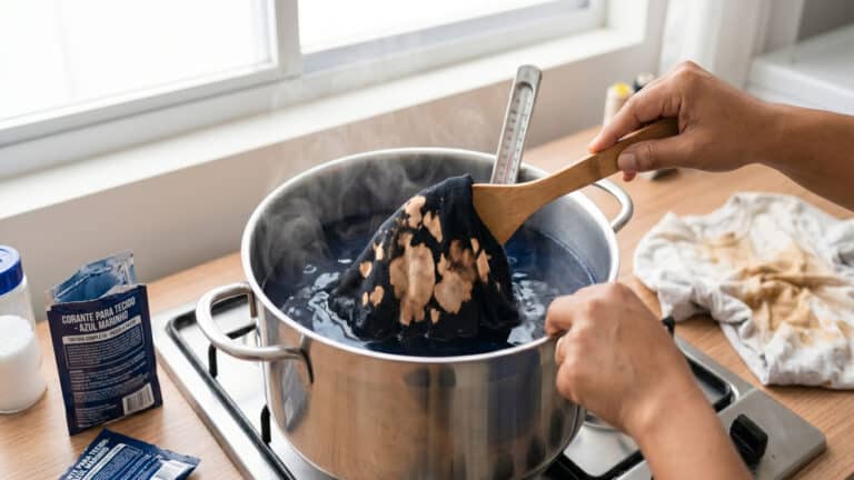 Tintura completa de tecido manchado com água sanitária