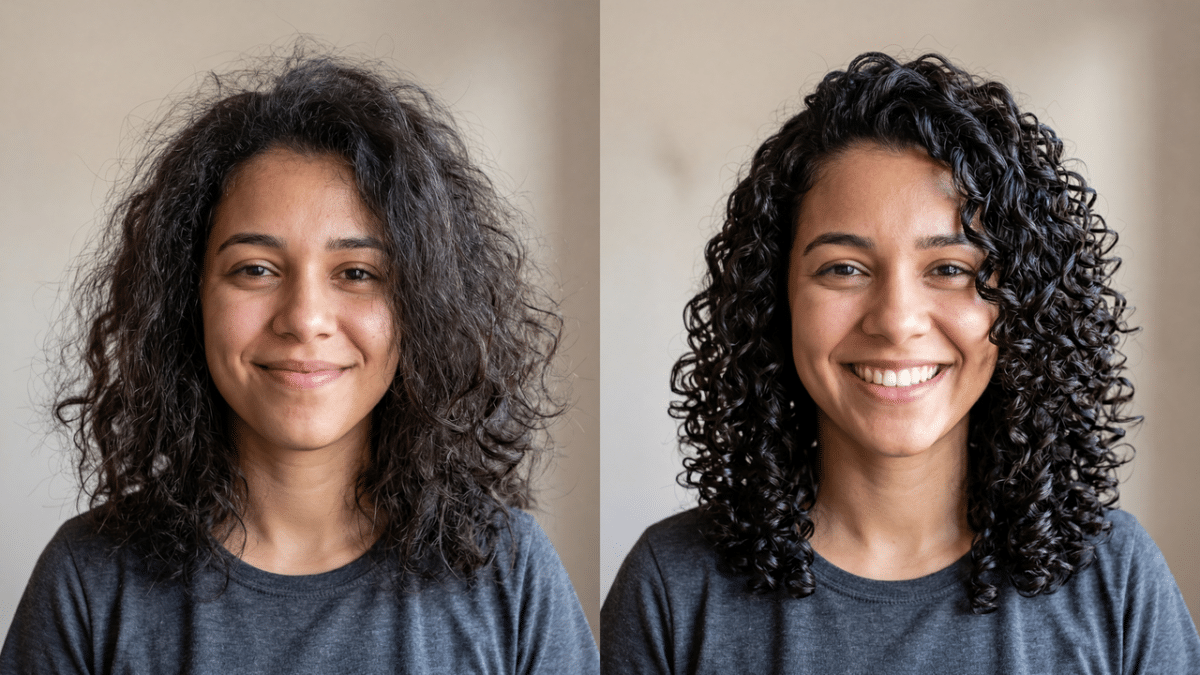 Antes e dpeois do tratamento day after para cachos