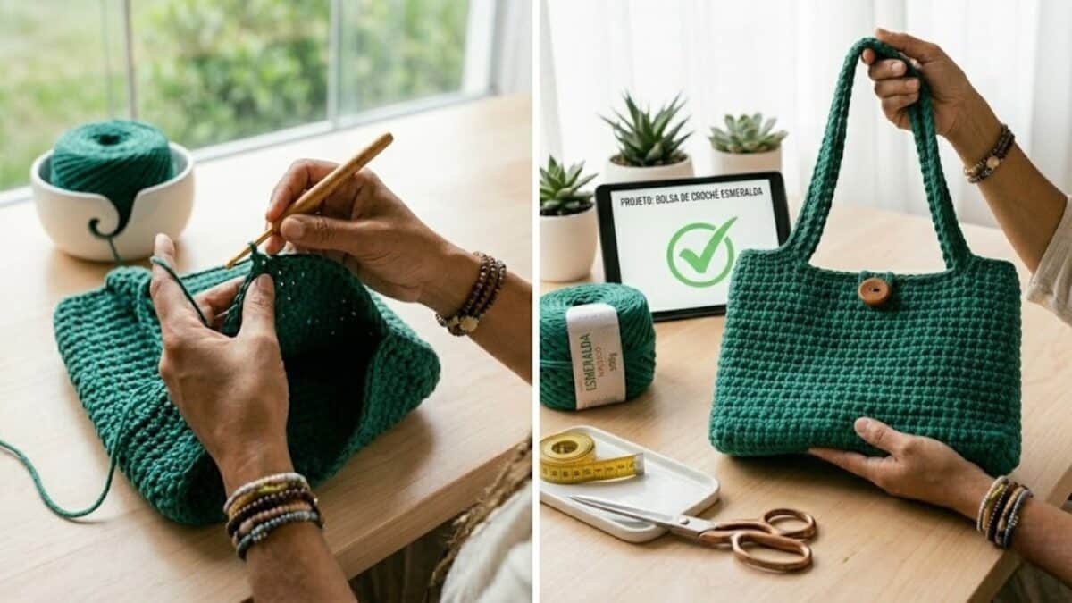 Bolsa de crochê esmeralda com fio náutico: guia para iniciantes fazerem em casa em 2026