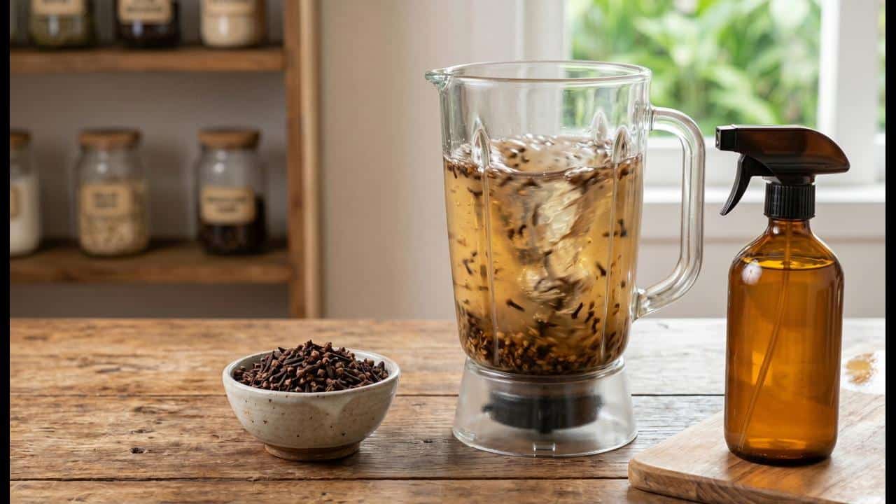 A mistura liquidificada de cravo com vinagre para atuar na limpeza e aromatização da casa