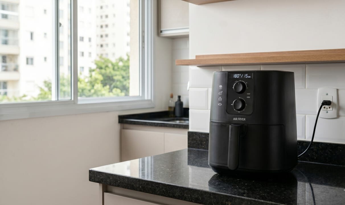 Air fryer na bancada da cozinha