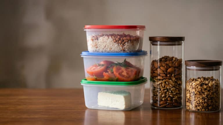 Alimentos organizados em potes próprios para comida