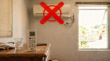 Controle remoto de ar-condicionado mostrando temperatura alta com aparelho desligado