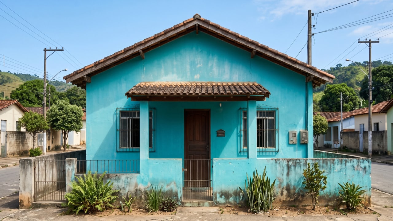 Cor azul de casa desbotando