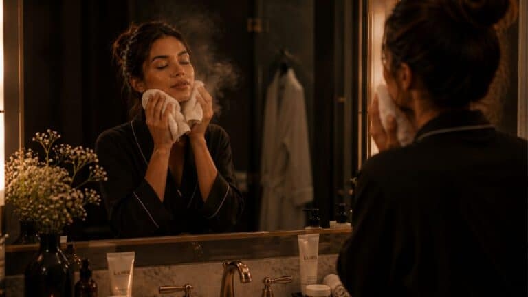 Mulher fazendo rotina de skin care