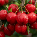 Fruta de acerola vermelha em destaque na árvore