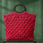 Bolsa em crochê nautico cor de rosa