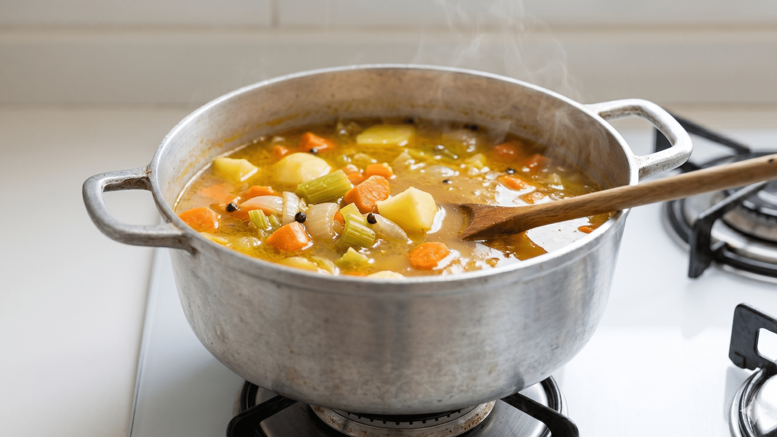 Panela preparando caldo de legumes