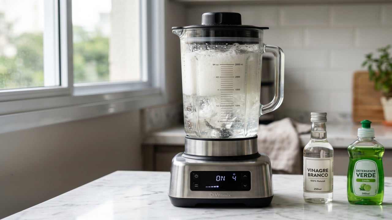 Mistura de vinagre com detergente batidas no liquidificador