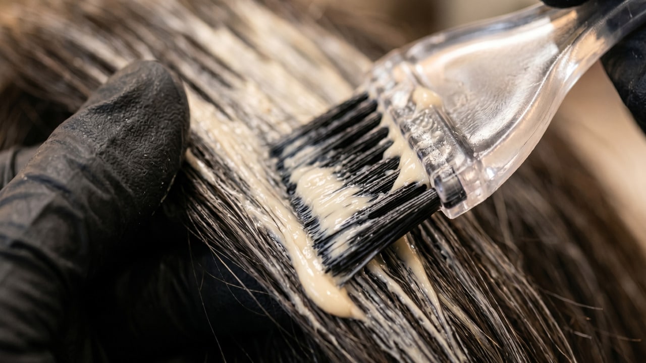 Pessoa aplicando produto no cabelo