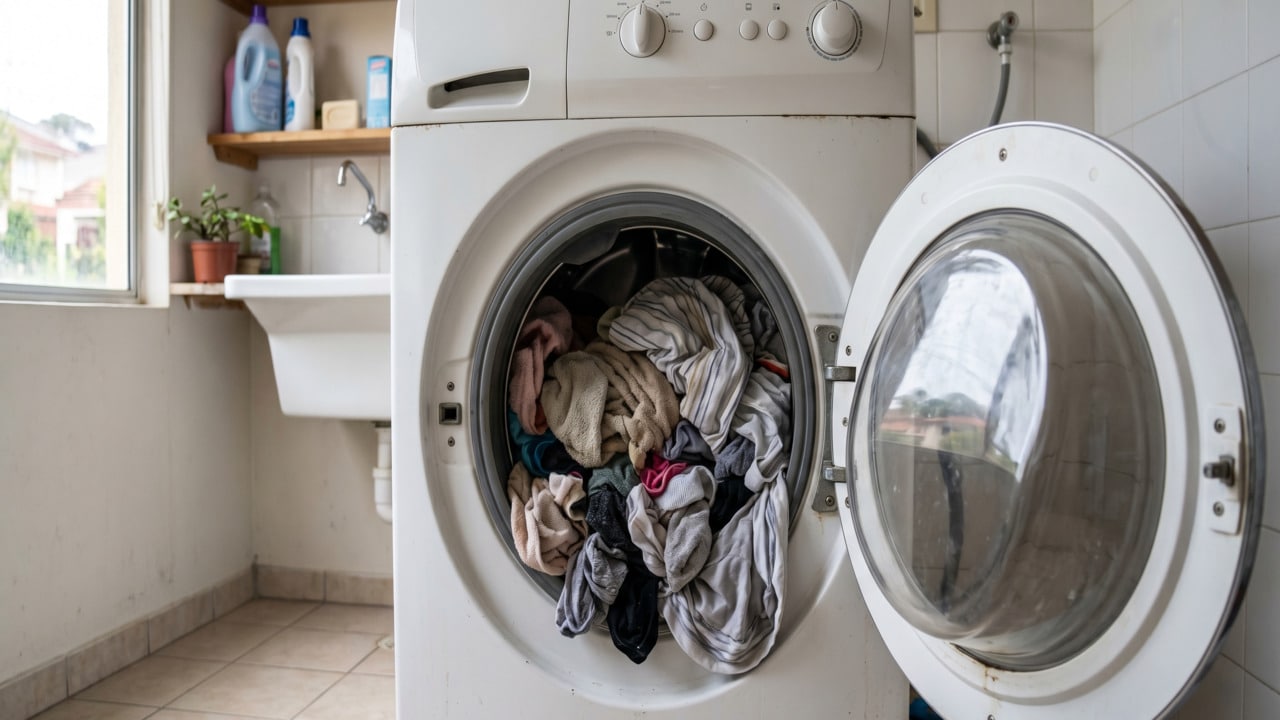 Roupas molhadas na máquina de lavar