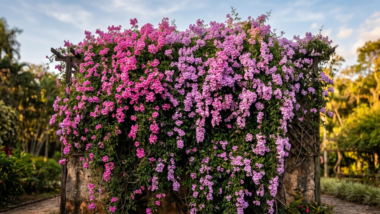 Trepadeira de bigônias rosas