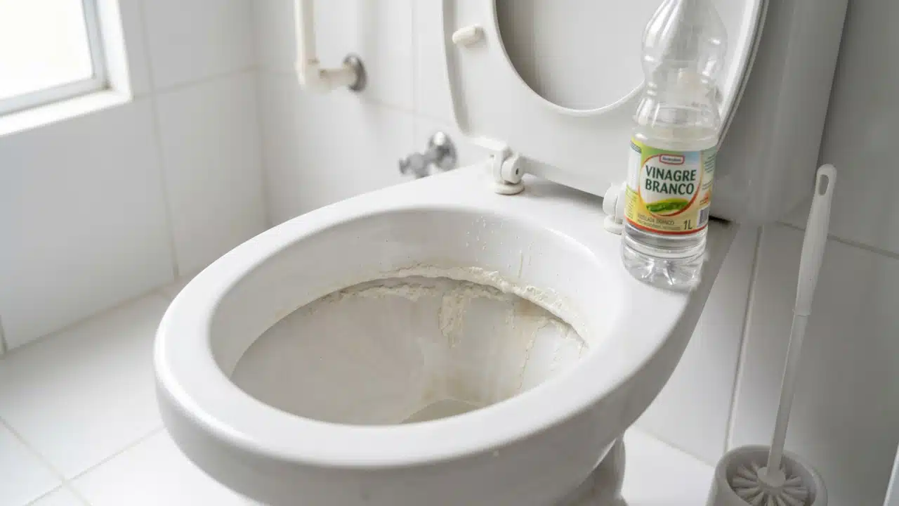 Vinagre branco agindo em manchas no vaso sanitário